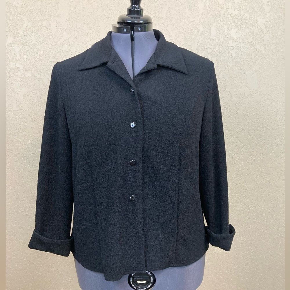 Donna Ricco VTG stretchy crepe jacket w/ open back & cuffed 3/4 sleeves